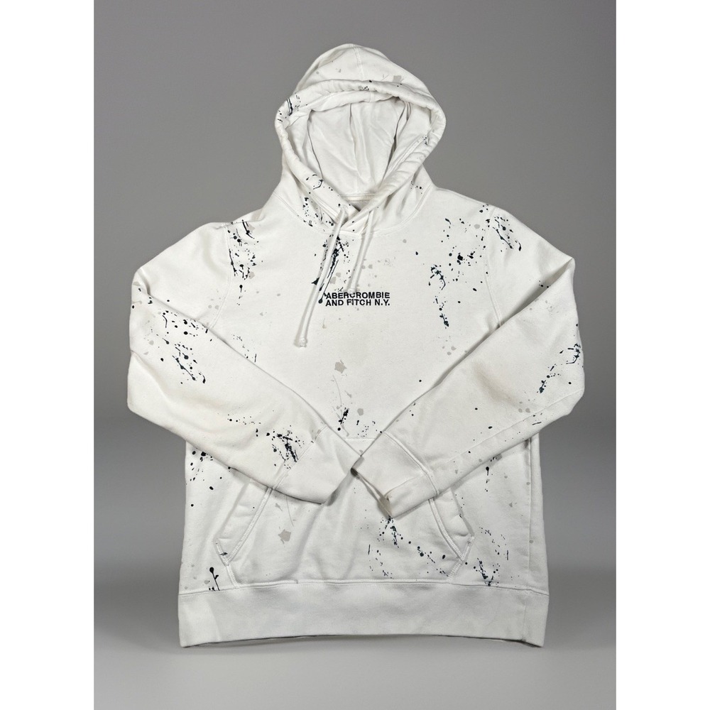 VTG Abercrombie & Fitch Soft A&F Fleece Hoodie Men S Paint Splash White Pullover
